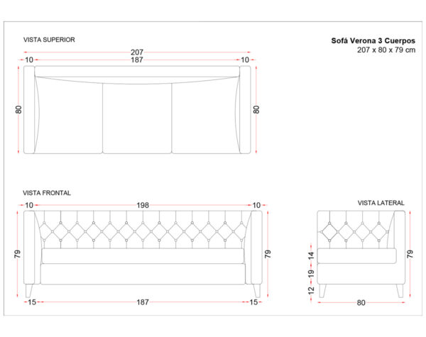 Sofá 3 Cuerpos Verona Capitoné WR Protect